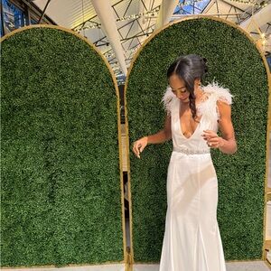 Mac Duggal White Feathered Maxi Dress